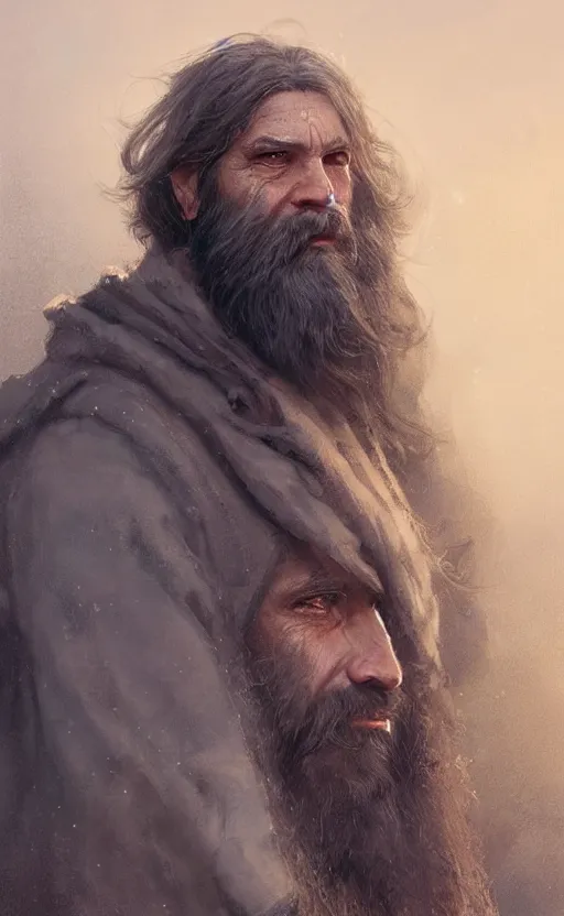 Prompt: Portrait of man in his 50s with a long beard and monacle, male, detailed face, fantasy, highly detailed, cinematic lighting, digital art painting by greg rutkowski