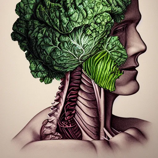 Image similar to the anatomy of a head of lettuce, an ultrafine detailed painting by james jean, hd 2 d, behance contest winner, vanitas, angular, altermodern