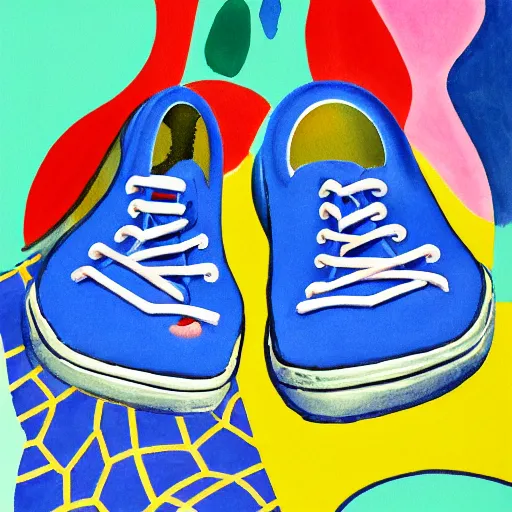 Image similar to retro, hd illustration of crocs shoes, inspired by watercolor masterpieces, matisse, malevich, david hockney, keith haring, colorful, happy, trending on artstation, 4 k