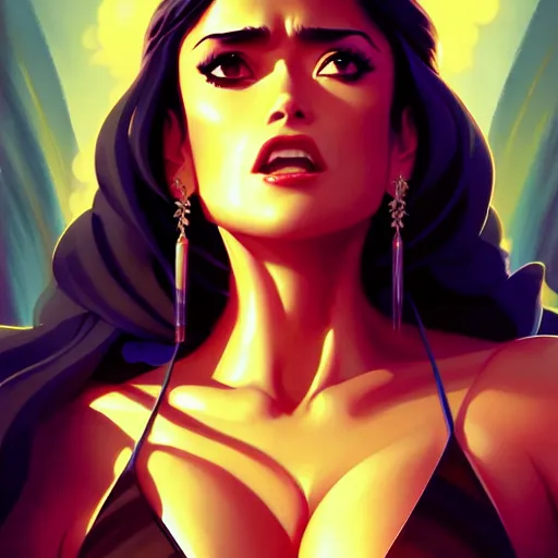 Image similar to buff salma hayek in an evening gown, portrait shinkai makoto studio ghibli studio key hideaki anno sakimichan stanley artgerm lau rossdraws james jean marc simonetti elegant highly detailed digital painting artstation pixiv