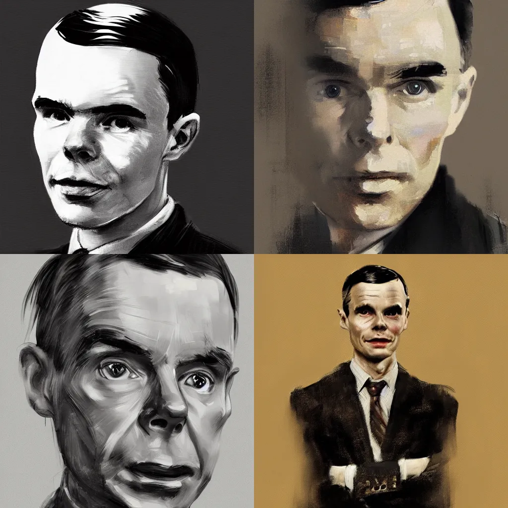 Prompt: A digital portrait painting of Alan Turing in the style of Guy Denning, Peter Kemp, Ruan Jia. Trending on ArtStation and DeviantArt. Digital art