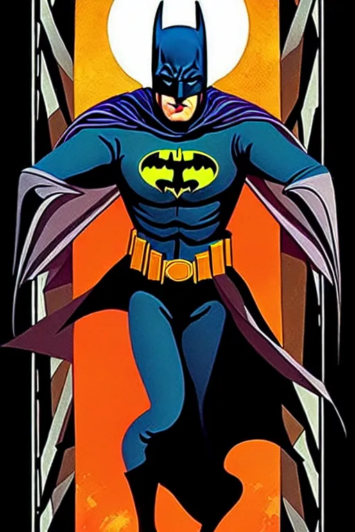 Image similar to epic professional digital art of'batman'on the'fool tarot card ', painted, stunning, symmetrical, impressive, best on artstation, cgsociety, much wow, masterpiece