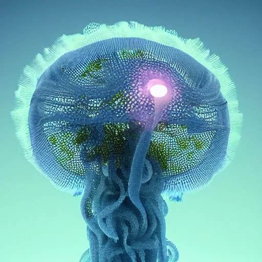 Prompt: jellyfish growing form tree branch,C4d,8k cleaning future ,highly quality penetrating feeling bright light