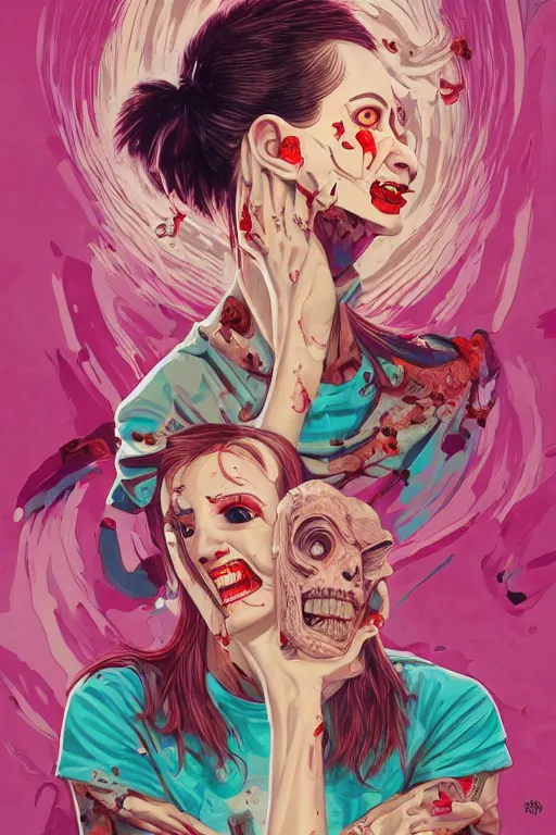 Prompt: a zombiegirl smiling, Tristan Eaton, victo ngai, artgerm, RHADS, ross draws