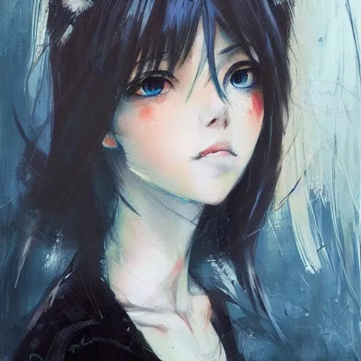 Image similar to portrait of cute anime girl, artwork by guy denning and charlie bowater,