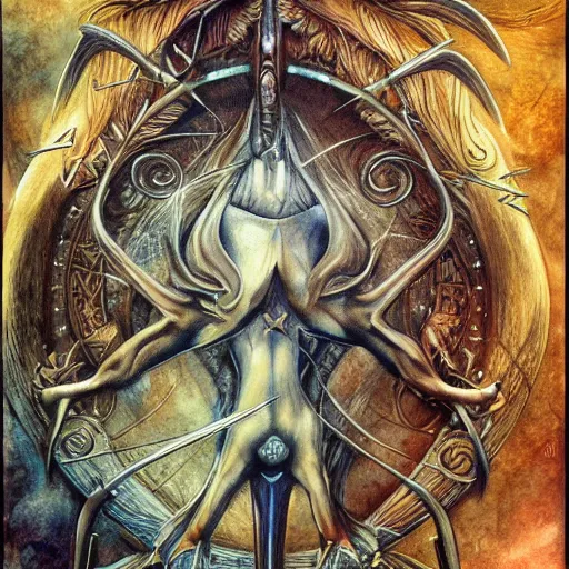 Image similar to detailed and sharp sagittarius artistic zodiac artwork, mystic style, detailed, 8 k, detailed, symmetrical, by brian froud