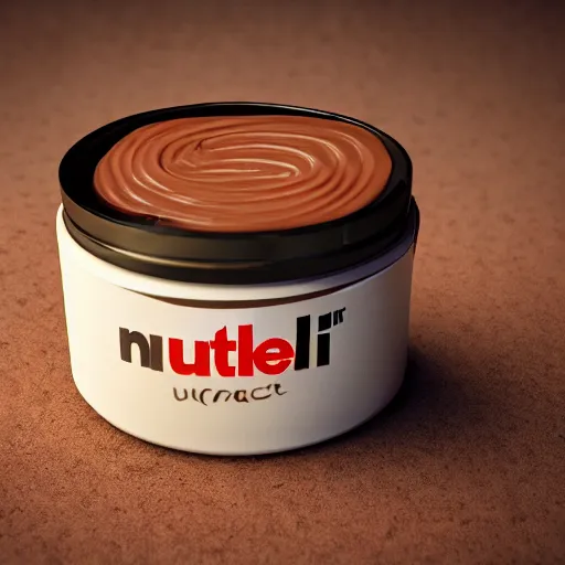 Image similar to 3 d render of nutella, dslr, 8 k, octane beautifully detailed render, cold lighting, cinematic lighting, detailed photo, masterpiece, volumetric lighting, ultra realistic, highly detailed, high quality, lossless, photorealistic