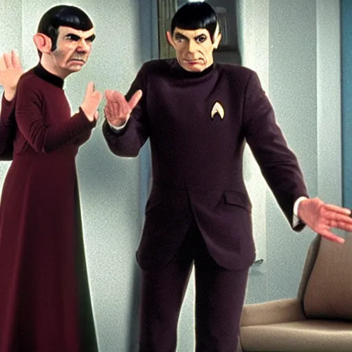 Image similar to Movie still of Mr. Bean as Spock from Star Trek