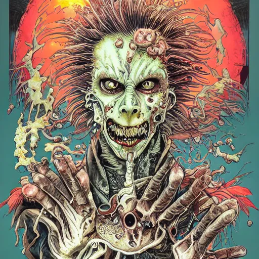 Image similar to portrait of crazy zombie, symmetrical, by yoichi hatakenaka, masamune shirow, josan gonzales and dan mumford, ayami kojima, takato yamamoto, barclay shaw, karol bak, yukito kishiro