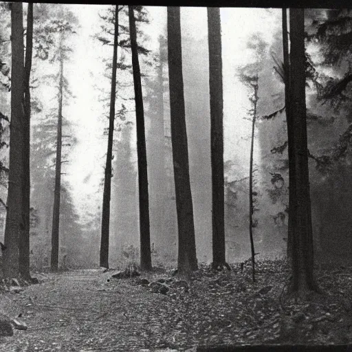 Image similar to a dark forest somewhere in usa, old photograph 1 9 2 0 s