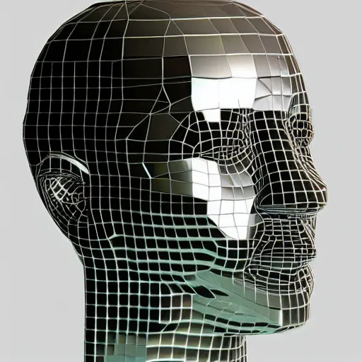 Image similar to a 3d human head made up of shiny holograms