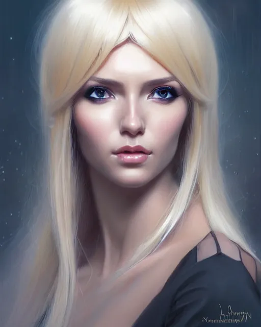 Prompt: paulina andreeva ( better than us ) portrait, blonde, straight hair wig, fantasy, intricate robotic designs, elegant, highly detailed, sharp focus, art by artgerm and greg rutkowski and wlop
