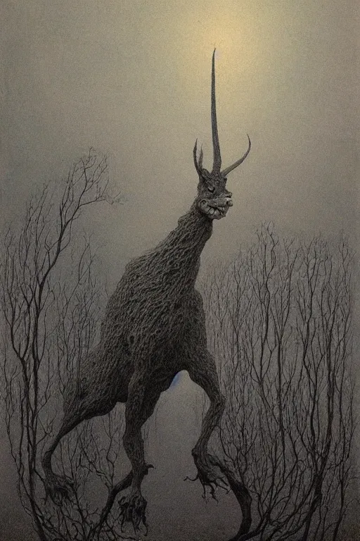 Image similar to zdzisław beksinski painting of the beast from over the garden wall