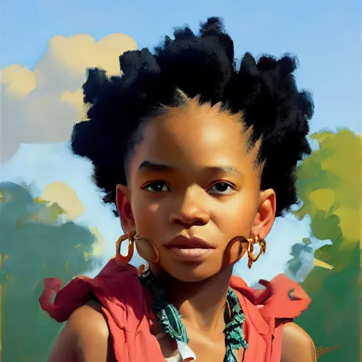 Image similar to !dream Greg Manchess portrait painting of a cute 6 year old afropunk blasian character, medium shot, asymmetrical, profile picture, Organic Painting, sunny day, matte painting, bold shapes, hard edges, street art, trending on artstation, by Huang Guangjian and Gil Elvgren and Sachin Teng