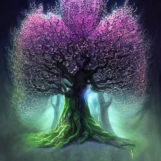 Prompt: the tree of luminescence, a majastic and ethereal fantasy tree, by popular on deviantart, popular on behance hd, ranked on artstation, hyperdetailed fantasy art