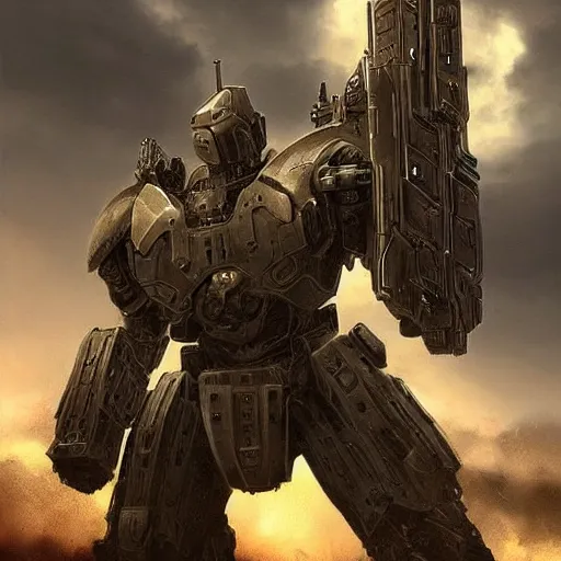 Prompt: a war machine with many big guns, fantasy, detailed, realistic, dramatic lighting