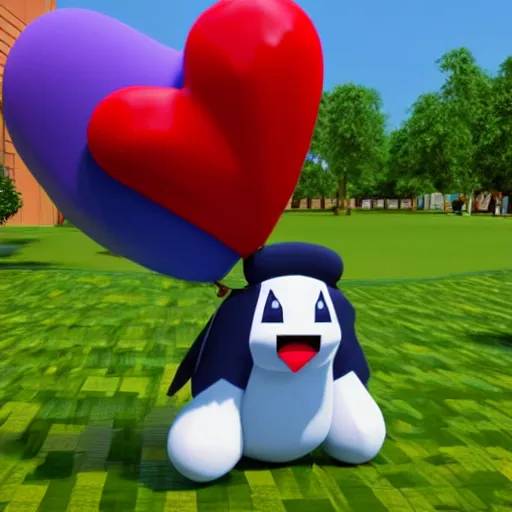 Image similar to a cyndiquil from pokemon with a heart shaped balloon, a 3 d render by pedro pedraja, featured on polycount, pixel art, rendered in maya, 2 d game art, rendered in cinema 4 d