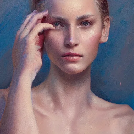 Image similar to a beautiful woman, anatomy, aesthetic, oil painting, pale colors, high detail, 8 k, wide angle, octane render, trending on artstation,