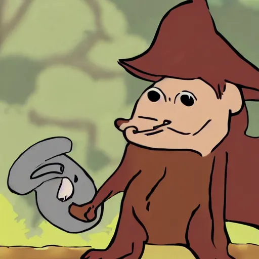 Prompt: a cartoon of a dnd character, a man with squirrel features, holding a puppet