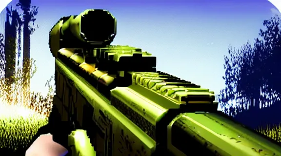 Prompt: og early fps shooter style homage 90s shooter early automatic 2000s