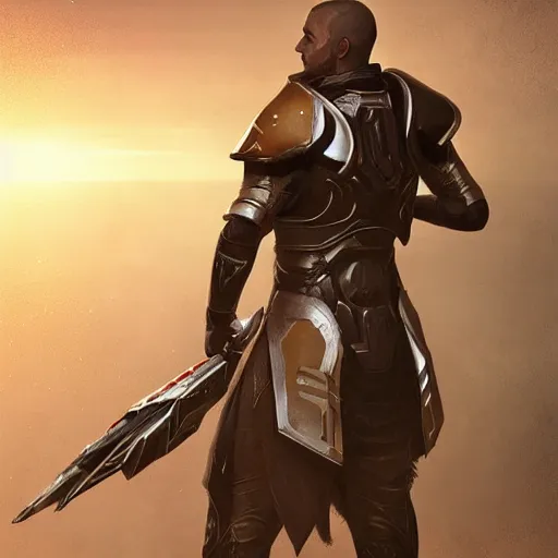 Image similar to destiny 2 concept armor for warlock male, character portrait, realistic, cg art, artgerm, greg rutkowski