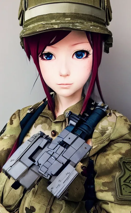 Image similar to portrait photo, highly detailed, high resolution, cosplay photo, stunning, girls frontline style, bokeh soft, 100mm, trending on instagram, by professional photographer, realistic human anatomy, real human faces, realistic military carrier, soldier clothing, modern warfare, realistic weapon, shot with a arriflex 35 ii, low saturation, small human eyes, real face