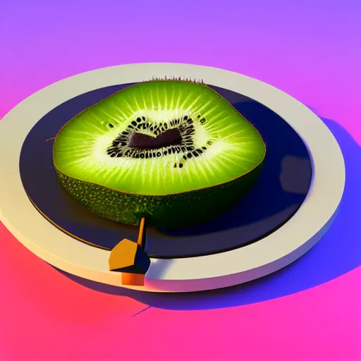 Prompt: a funny turntable with a needle on top of kiwi slice, a low poly render by tim biskup, featured on polycount, computer art, sketchfab, rendered in maya, voxel art