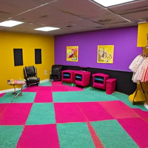 Image similar to a colorful theater dressing room made of candy