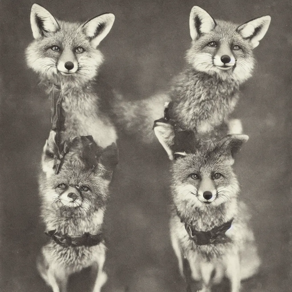 Prompt: anthropomorphic fox ww 1 veteran, anthro, furry, 1 9 2 0 s photograph