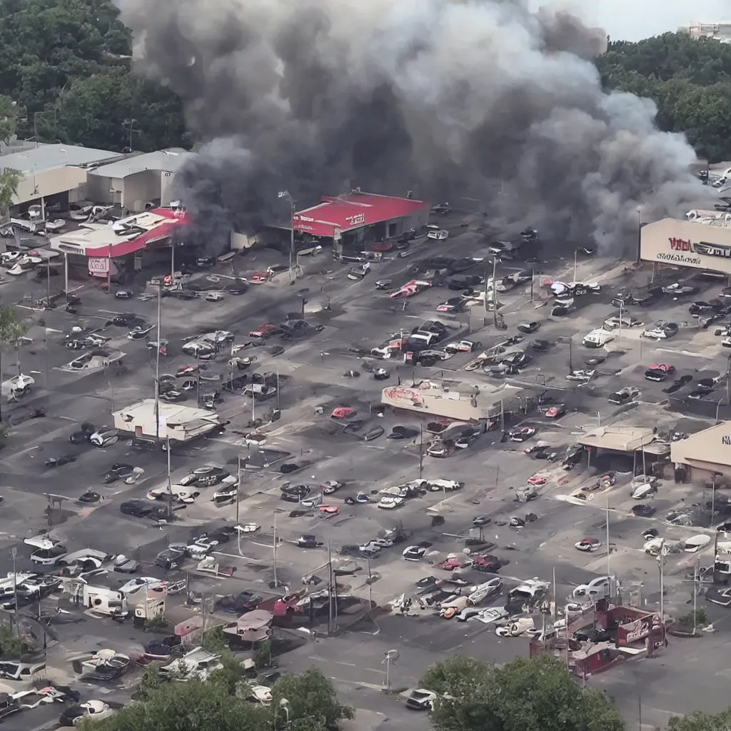 Prompt: strip mall on fire