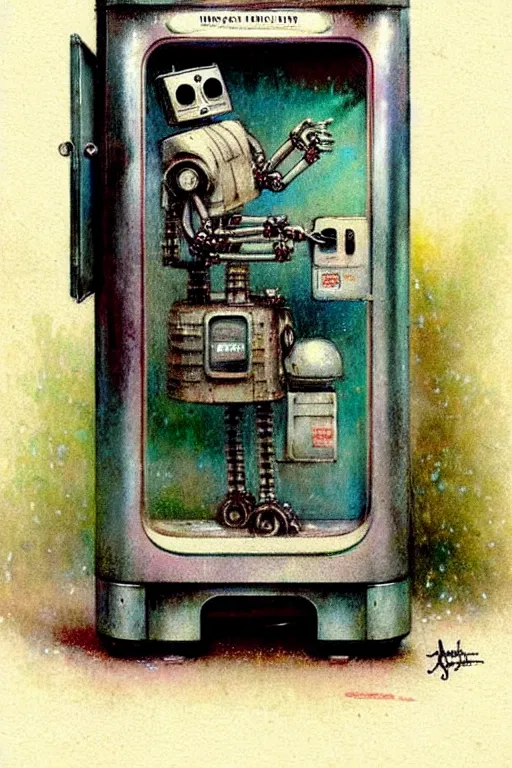 Prompt: ( ( ( ( ( 1 9 5 0 s robot vending machine. muted colors. ) ) ) ) ) by jean - baptiste monge!!!!!!!!!!!!!!!!!!!!!!!!!!!!!!
