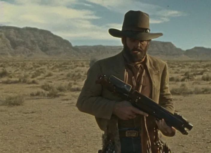 Prompt: a velociraptor gunslinger in a wild west town, still from a movie, 3 5 mm film, grainy, evocative, atmospheric lighting, intricate, highly detailed, sharp focus, cinematic, masterpiece, taken by sergio leone and john ford