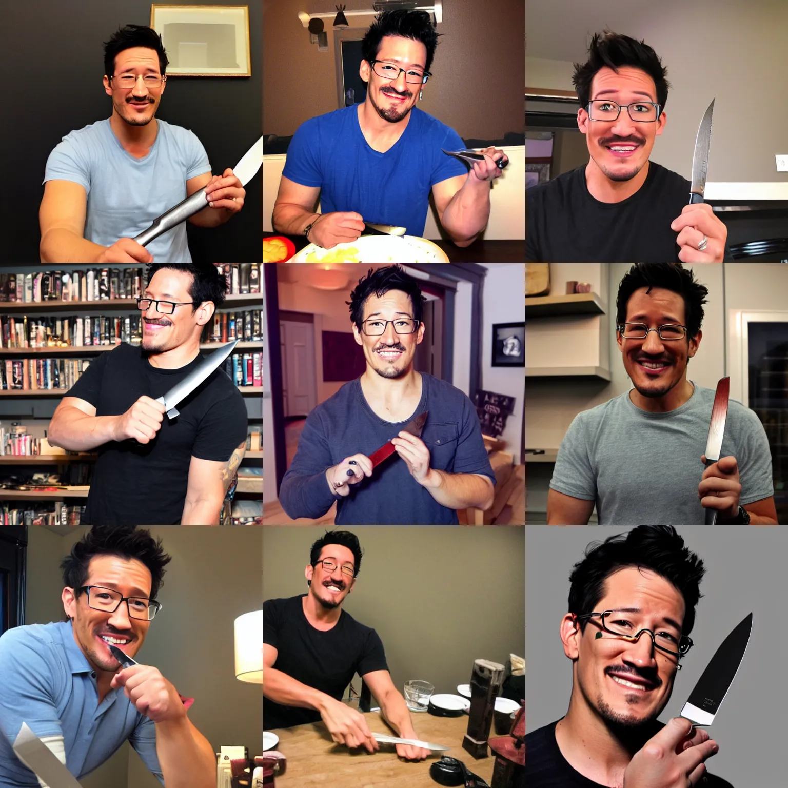 Prompt: markiplier holding a knife