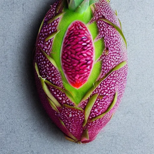 Image similar to dragonfruit portrait of henry cavill, made of dragonfruit seeds, inside a dragonfruit