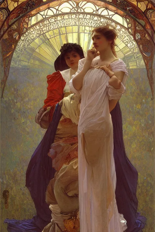 Image similar to Every catastrophe has shaped me into something new, Ilya repin, alphonse mucha, and Edmund Blair Leighton A meaningful painting in an symbolist style, oil on canvas, baroque, beautiful lighting, trending on Artstation, Highly detailed