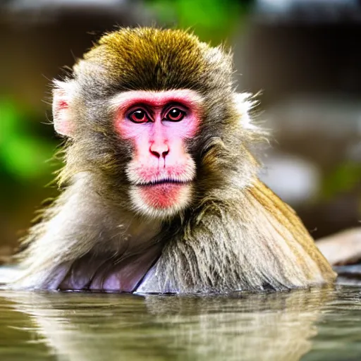 Image similar to japanese macaque bathing in a hot spring, winter, nature photography