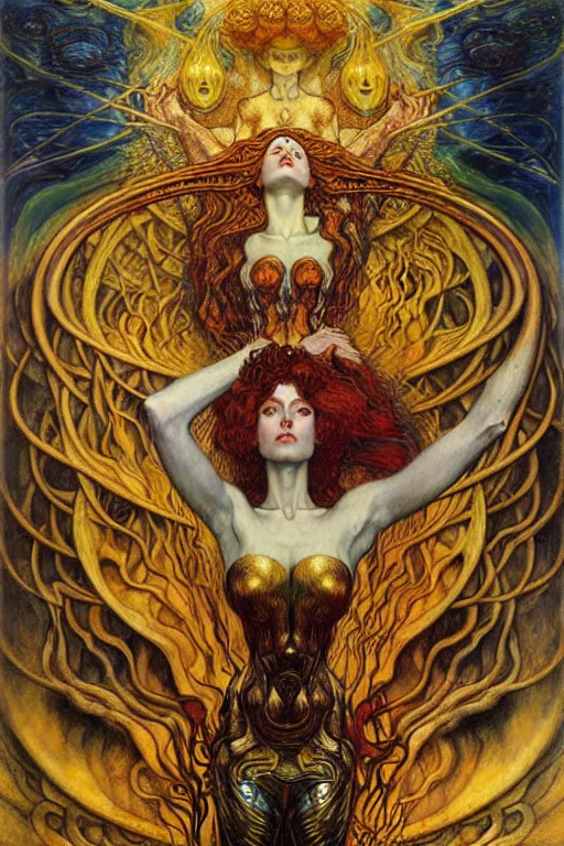 Image similar to Divine Chaos Engine by Karol Bak, Jean Delville, William Blake, Gustav Klimt, and Vincent Van Gogh, symbolist, visionary