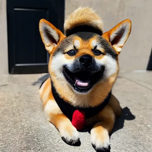 Image similar to photo of a Shiba Inu dog wearing a beret and black turtleneck