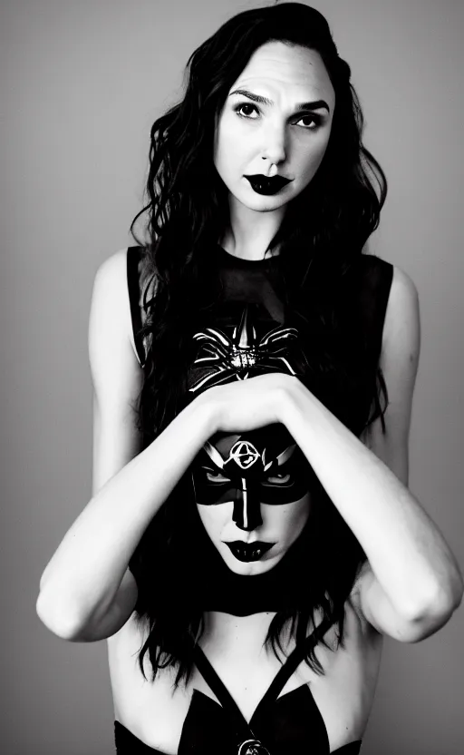 Image similar to gal gadot as a goth girl, canon 3 5 mm portrait photography