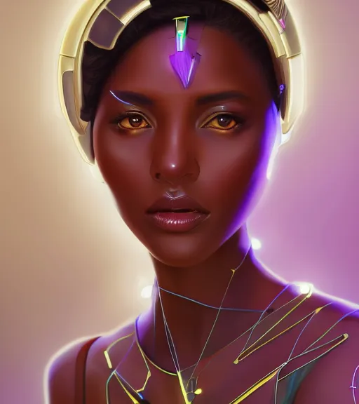 Prompt: symmetry!! ethiopian princess of technology, solid cube of light, hard edges, product render retro - futuristic poster scifi, lasers and neon circuits, brown skin man ethiopian princess, intricate, elegant, highly detailed, digital painting, artstation, concept art, smooth, sharp focus, illustration, dreamlike, art by artgerm
