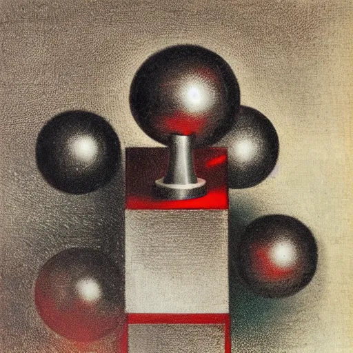 Prompt: chrome spheres on a red cube by henry fuseli