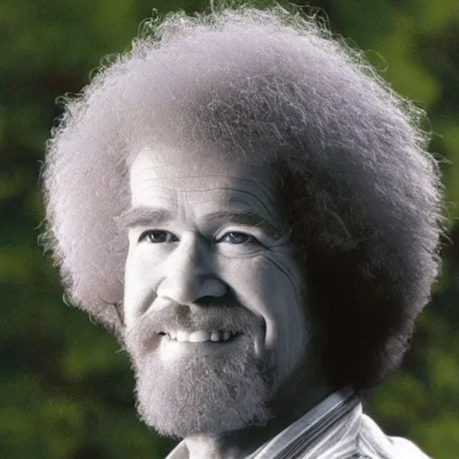 Prompt: bob ross, bushes on head