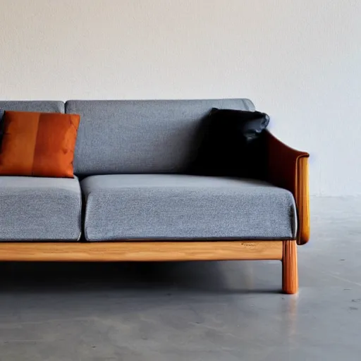 Prompt: wooden sofa monster, square cushions, studio lighting, scandinavian design, minimalist