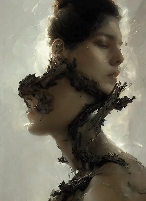 Image similar to portrait of beautiful woman made of ash and smoke, intricate, elegant, highly detailed, digital photography, art by artgerm ruan jia and greg rutkowski