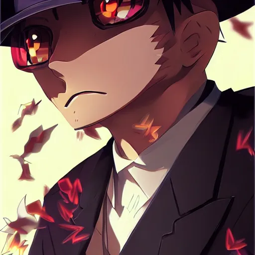 Image similar to anime Portrait of mafia gangster as a very sad and menacing pokemon, highly detailed anime, high evolution, 1993, legendary, smooth, sharp focus, dynamic lighting, intricate, trending on ArtStation, illustration pokemon, art by WLOP