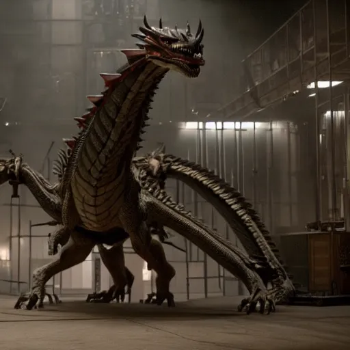 Image similar to cinematic still of westworld, evil dragon machine, highly detailed