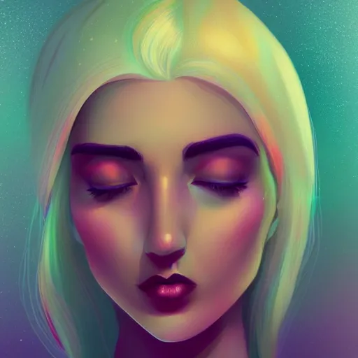 Image similar to portrait of a woman inspired by lois van baarle, illustration iridescent, iridescent background, hair styles, light make up, cinematic 8 k