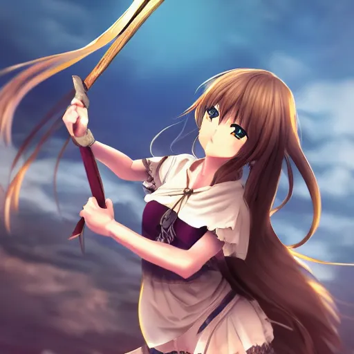 Image similar to anime girl holding a spear, action pose, highly detailed beautiful, pixiv