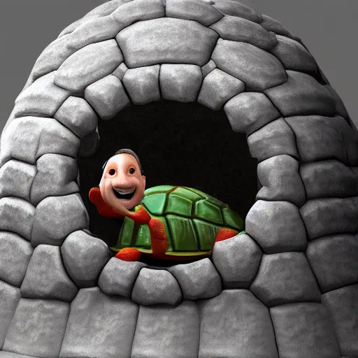 Image similar to mitch mcconnell inside of a turtle shell, getting hit by tomatoes, octane render, unreal 5 engine