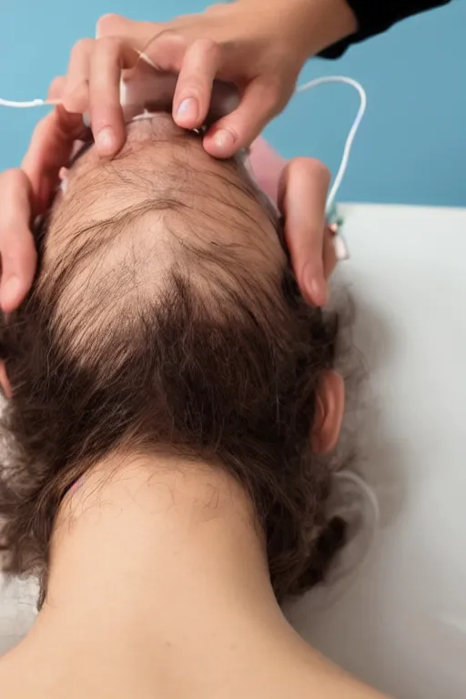 Prompt: scientist experimenting the most amazing asmr scalp massage